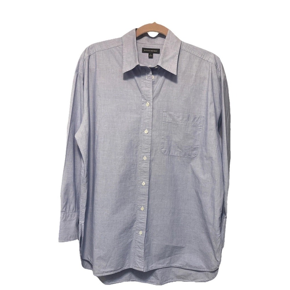 Banana Republic Oversized Large Men's Shirt  Button Down With Side Hem Lt Blue